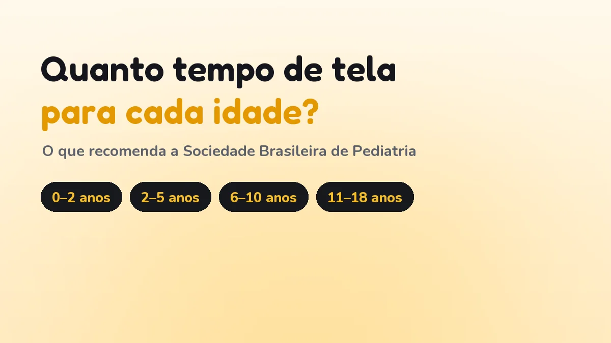 Quanto tempo de tela para cada idade: 0 a 2, 2 a 5, 6 a 10 e 11 a 18 anos